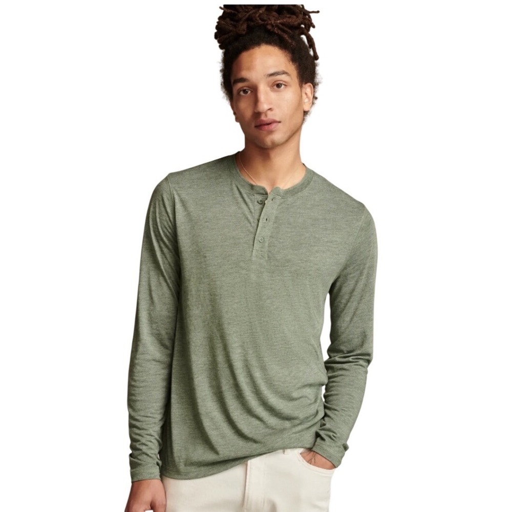 LUCKY BRAND Men's Green Tencel Jersey Long Sleeve Henley Medium‎ | EUC
